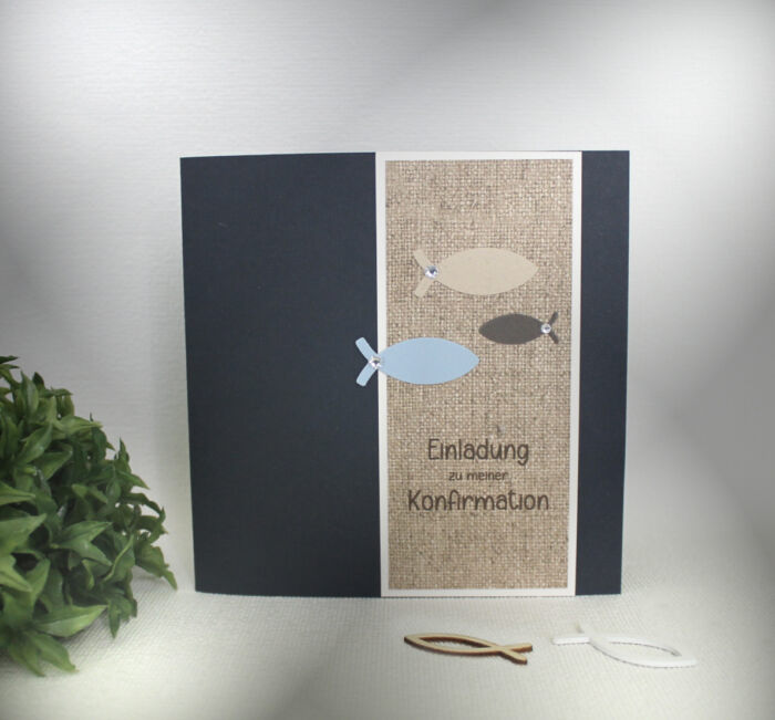 Bastelset DIY Einladung zur Konfirmation, Kommunion, Firmung oder Taufe "Leinen" incl. Umschlag & Einlegeblatt Design K07