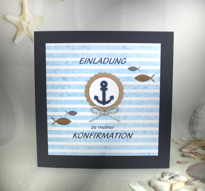 Bastelset DIY Einladung zur Konfirmation, Kommunion, Firmung oder Taufe "Maritim" incl. Umschlag & Einlegeblatt Design K06