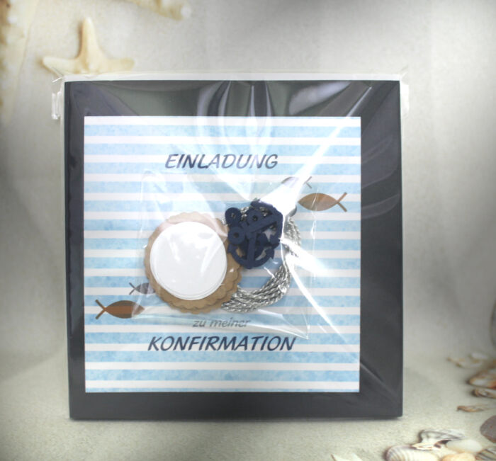 Bastelset DIY Einladung zur Konfirmation, Kommunion, Firmung oder Taufe "Maritim" incl. Umschlag & Einlegeblatt Design K06 – Bild 2