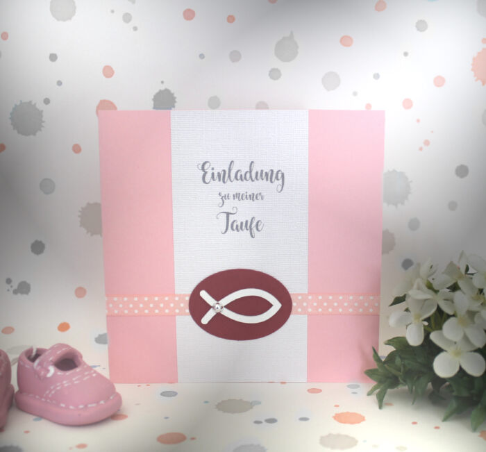 Bastelset DIY Einladung zur Taufe "Fisch" rosa, hochwertige Qualität incl. Umschlag & Einlegeblatt Design TA01