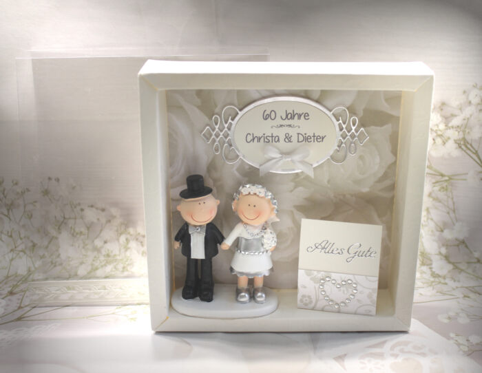 Geschenkschachtel als Rahmen zur "Diamantenen Hochzeit" mit transparentem Schiebedeckel, hochwertige Qualität, personalisiert, Design 8001