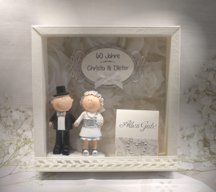Geschenkschachtel als Rahmen zur "Diamantenen Hochzeit" mit transparentem Schiebedeckel, hochwertige Qualität, personalisiert, Design 8001 – Bild 2