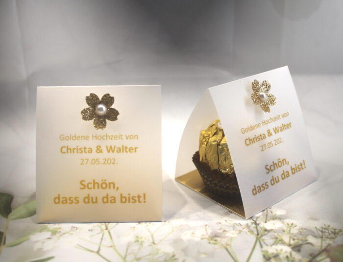 Gastgeschenk zur Goldenen Hochzeit mit Pergament, Schön dass du da bist, für jeden Gast, zum kleinen Preis! Design 900 OHNE Rocher Kugeln!! – Bild 6