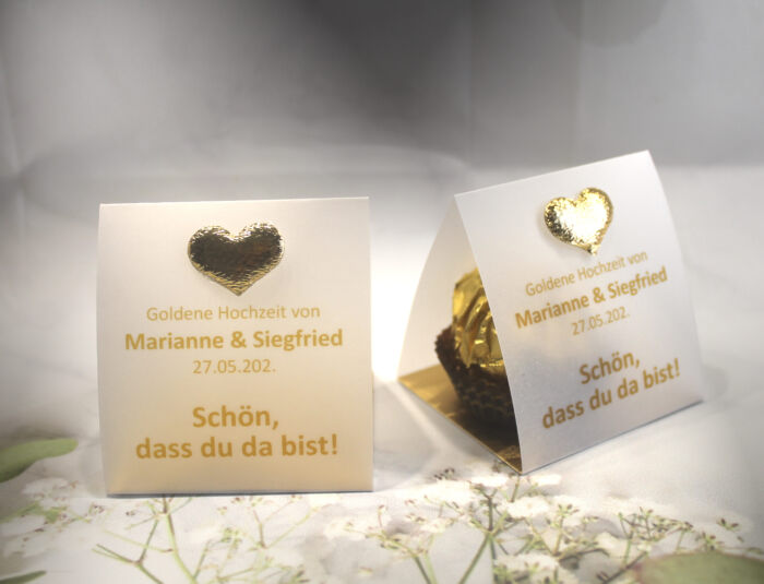 Gastgeschenk zur Goldenen Hochzeit mit Pergament, Schön dass du da bist, für jeden Gast, zum kleinen Preis! Design 900 OHNE Rocher Kugeln!! – Bild 5