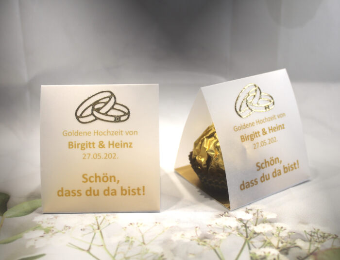 Gastgeschenk zur Goldenen Hochzeit mit Pergament, Schön dass du da bist, für jeden Gast, zum kleinen Preis! Design 900 OHNE Rocher Kugeln!! – Bild 4