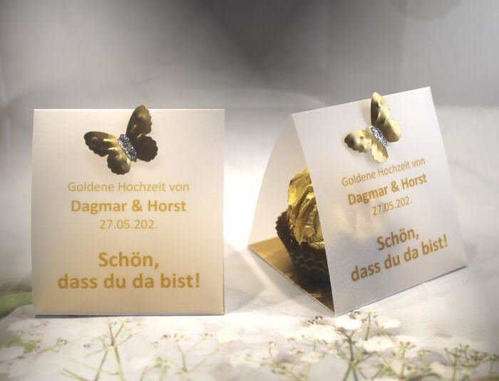 Gastgeschenk zur Goldenen Hochzeit mit Pergament, Schön dass du da bist, für jeden Gast, zum kleinen Preis! Design 900 OHNE Rocher Kugeln!! – Bild 3
