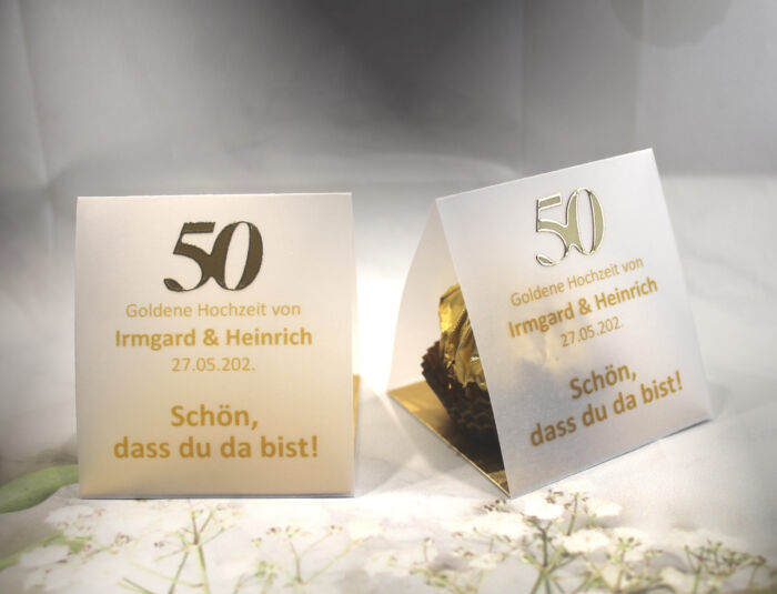 Gastgeschenk zur Goldenen Hochzeit mit Pergament, Schön dass du da bist, für jeden Gast, zum kleinen Preis! Design 900 OHNE Rocher Kugeln!! – Bild 2