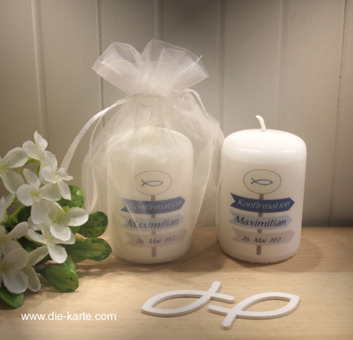Gastgeschenk Kerze "Wegweiser" zur Konfirmation, Kommunion, Firmung oder Taufe, personalisiert Design 321 – Bild 3