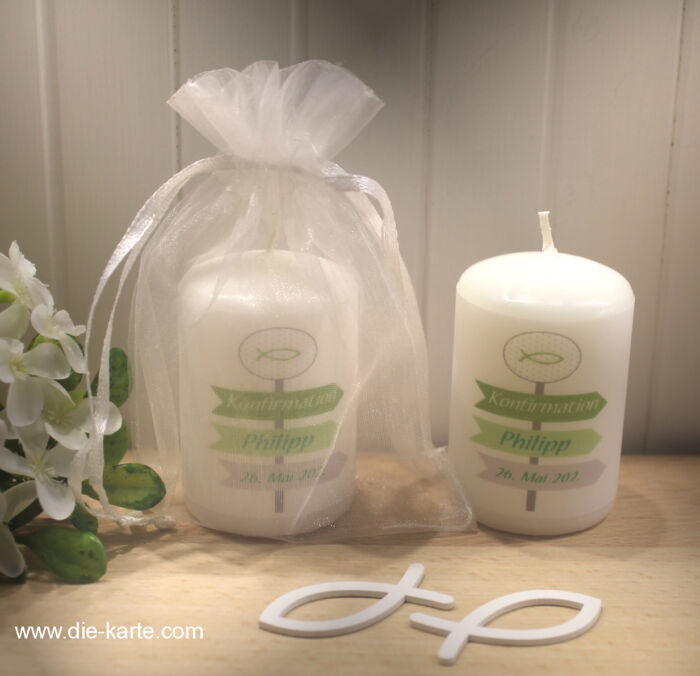 Gastgeschenk Kerze "Wegweiser" zur Konfirmation, Kommunion, Firmung oder Taufe, personalisiert Design 321 – Bild 4