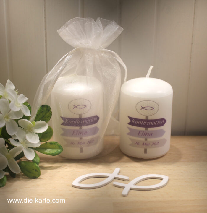 Gastgeschenk Kerze "Wegweiser" zur Konfirmation, Kommunion, Firmung oder Taufe, personalisiert Design 321 – Bild 6