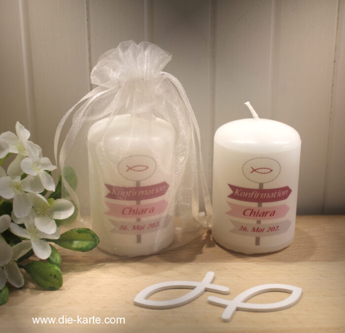 Gastgeschenk Kerze "Wegweiser" zur Konfirmation, Kommunion, Firmung oder Taufe, personalisiert Design 321 – Bild 7