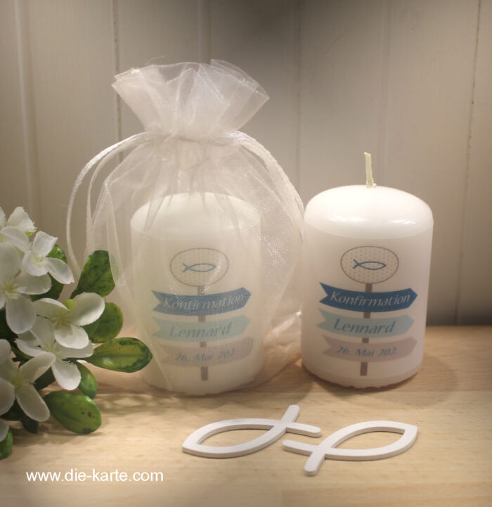 Gastgeschenk Kerze "Wegweiser" zur Konfirmation, Kommunion, Firmung oder Taufe, personalisiert Design 321 – Bild 5