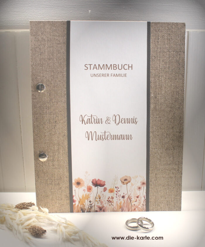 Stammbuch in Leinenoptik "Wiese natur" personalisiert, A5, zum kleinen Preis!! Design 12041