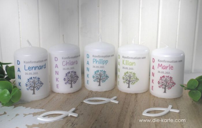 Gastgeschenk Kerze "Baum" zur Konfirmation, Kommunion oder Taufe, im Organzasäckchen, zum kleinen Preis! Design 303 – Bild 2