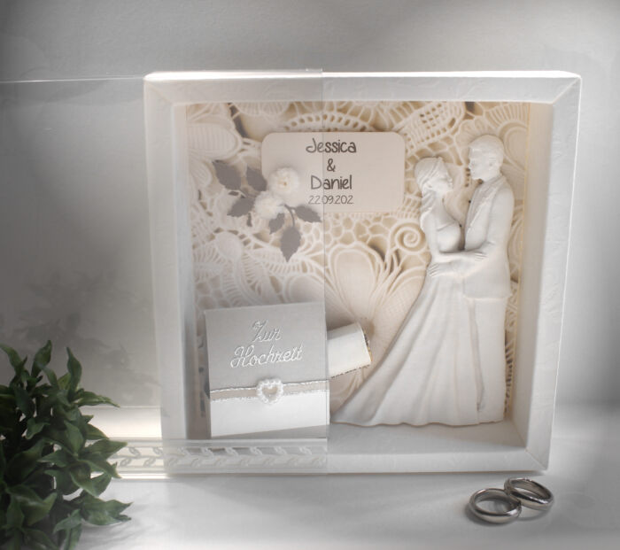Geschenkschachtel als Rahmen zur "Hochzeit" mit transparentem Schiebedeckel, hochwertige Qualität, personalisiert, Design 8002 – Bild 2