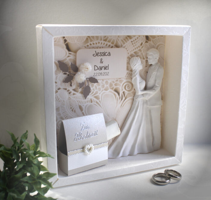 Geschenkschachtel als Rahmen zur "Hochzeit" mit transparentem Schiebedeckel, hochwertige Qualität, personalisiert, Design 8002
