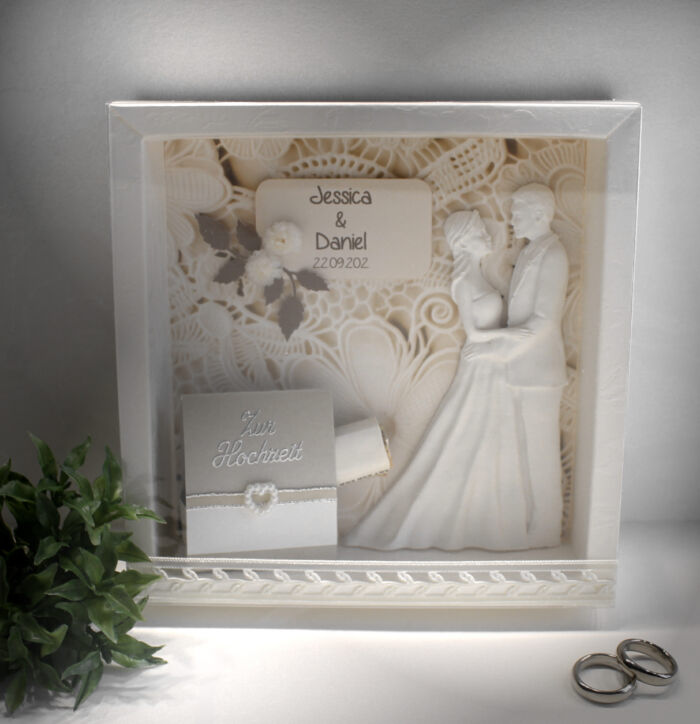 Geschenkschachtel als Rahmen zur "Hochzeit" mit transparentem Schiebedeckel, hochwertige Qualität, personalisiert, Design 8002 – Bild 3