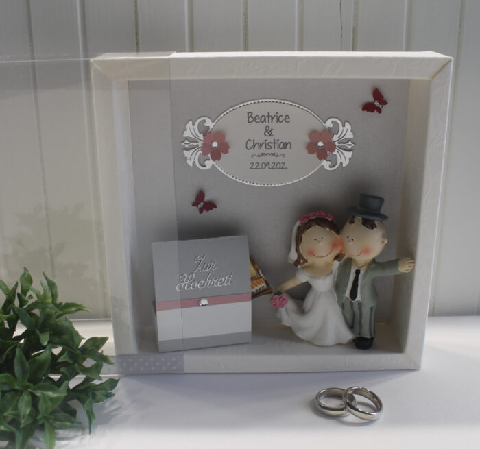 Geschenkschachtel als Rahmen zur "Hochzeit" mit transparentem Schiebedeckel, hochwertige Qualität, personalisiert, Design 8004 – Bild 2