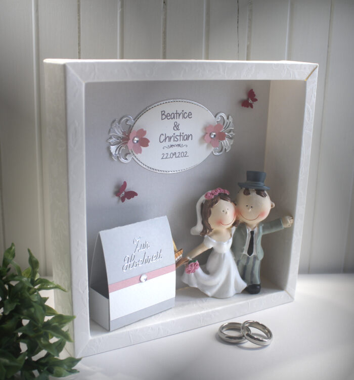 Geschenkschachtel als Rahmen zur "Hochzeit" mit transparentem Schiebedeckel, hochwertige Qualität, personalisiert, Design 8004 – Bild 3