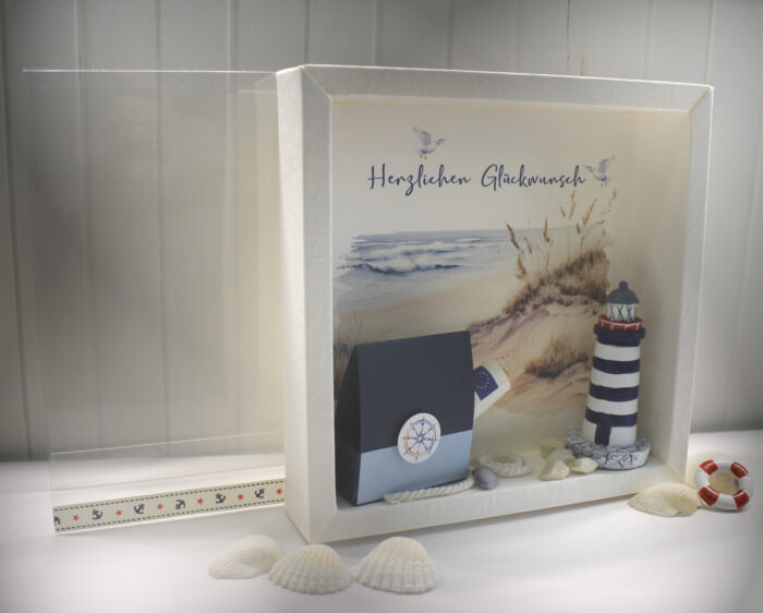 Geschenkschachtel als Rahmen zur "Maritim" mit transparentem Schiebedeckel, zur Hochzeit oder Geburtstag, hochwertige Qualität Design 8005 – Bild 2