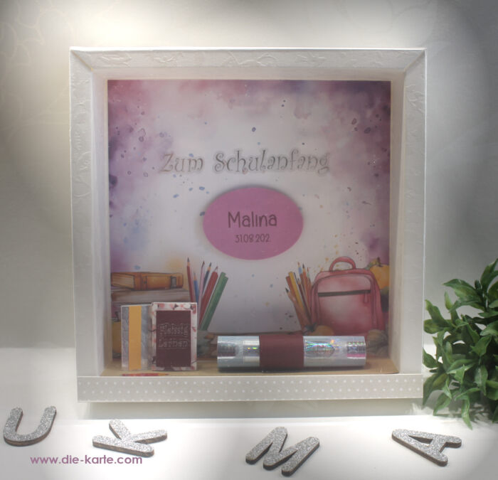 Geschenkschachtel als Rahmen zur Einschulung "Mädchen" mit transparentem Schiebedeckel, hochwertige Qualität, Design 8042