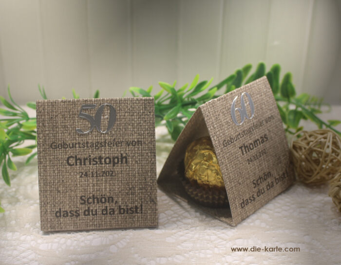 Gastgeschenk "Kleines GOODIE" zum Geburtstag, Leinenoptik, Schön dass du da bist, zum kleinen Preis! Design 902 OHNE Rocher Kugeln!! – Bild 2