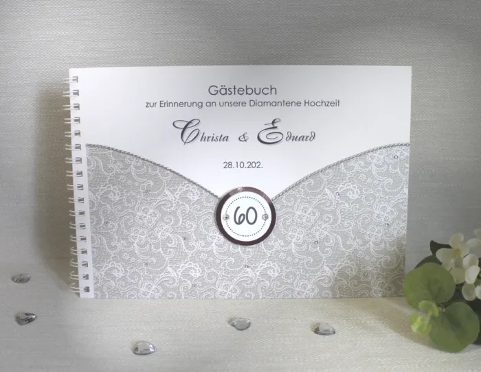 Gästebuch zur Diamantenen Hochzeit "Zahl 60" zum kleinen Preis Design 12512