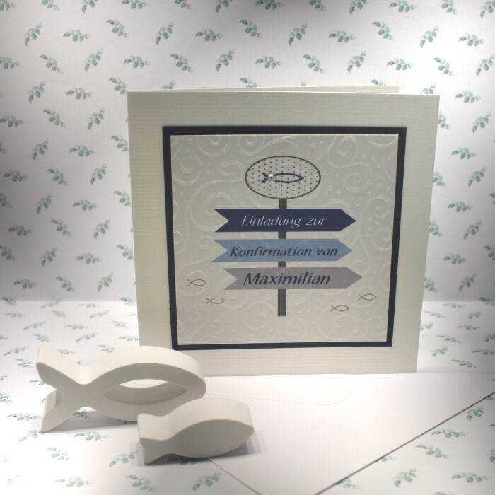 Bastelset DIY Einladung zur Konfirmation, Kommunion, Firmung oder Taufe „Wegweiser" incl. Umschlag & Einlegeblatt Design K19 – Bild 6