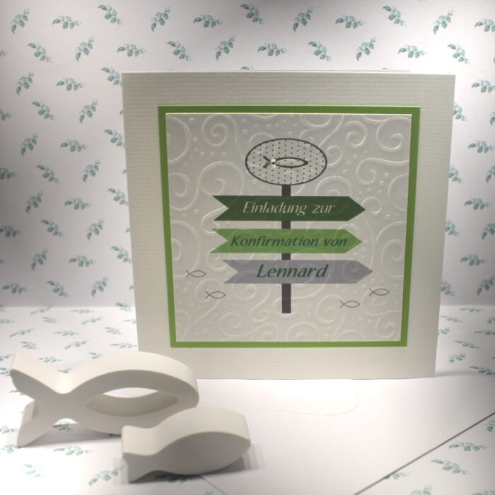 Bastelset DIY Einladung zur Konfirmation, Kommunion, Firmung oder Taufe „Wegweiser" incl. Umschlag & Einlegeblatt Design K19 – Bild 5