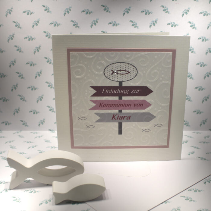 Bastelset DIY Einladung zur Konfirmation, Kommunion, Firmung oder Taufe „Wegweiser" incl. Umschlag & Einlegeblatt Design K19 – Bild 3