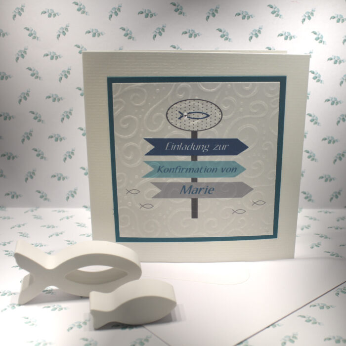 Bastelset DIY Einladung zur Konfirmation, Kommunion, Firmung oder Taufe „Wegweiser" incl. Umschlag & Einlegeblatt Design K19 – Bild 2