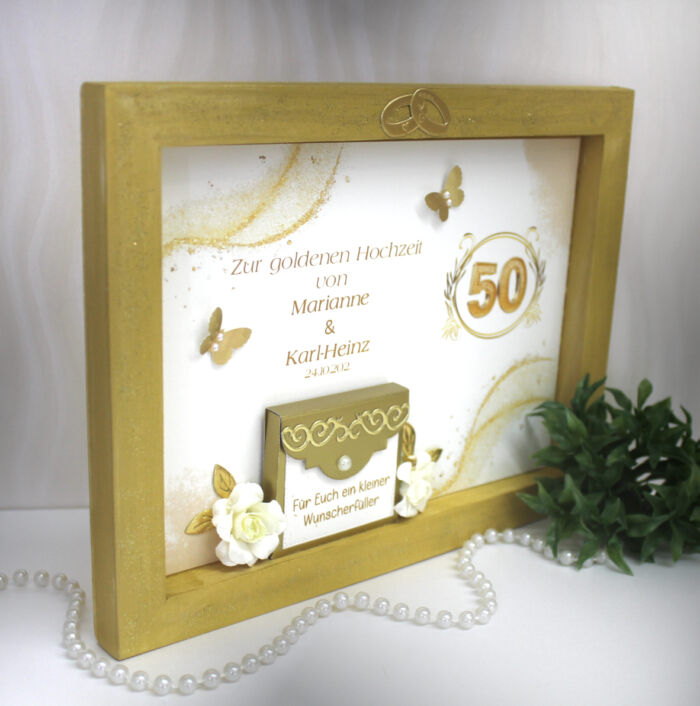 Geldgeschenkrahmen zur "Goldenen Hochzeit" personalisiert Design 70055 – Bild 2