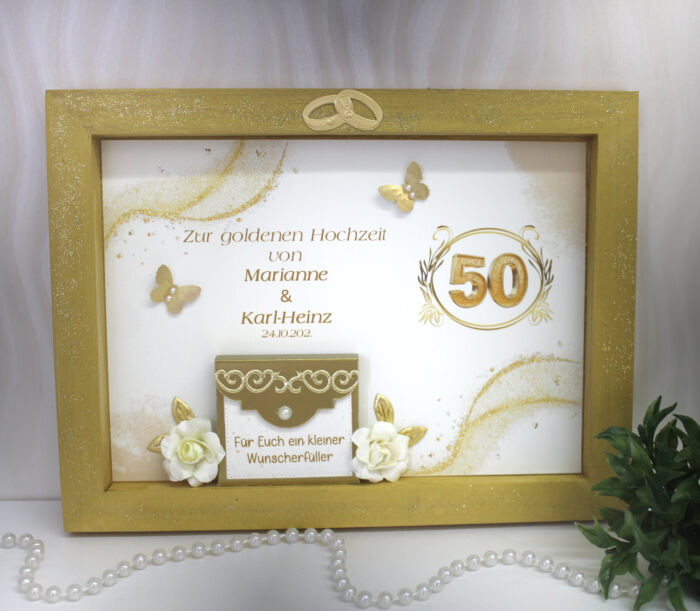 Geldgeschenkrahmen zur "Goldenen Hochzeit" personalisiert Design 70055