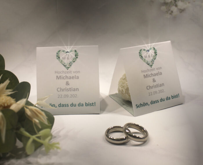Gastgeschenk "Kleines GOODIE" zur Hochzeit, Eukalyptus, Schön dass du da bist, zum kleinen Preis! Design 901 OHNE Rocher Kugeln!! – Bild 5