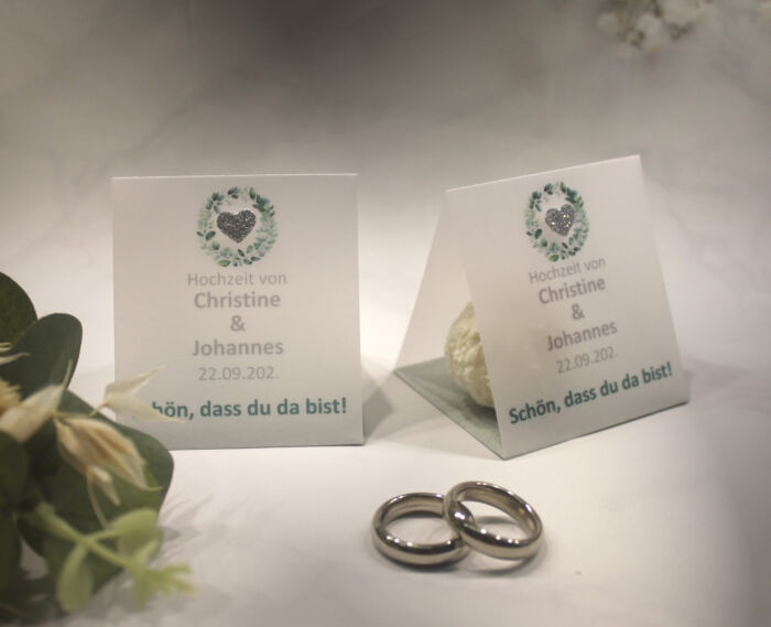 Gastgeschenk "Kleines GOODIE" zur Hochzeit, Eukalyptus, Schön dass du da bist, zum kleinen Preis! Design 901 OHNE Rocher Kugeln!! – Bild 4