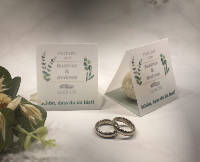 Gastgeschenk "Kleines GOODIE" zur Hochzeit, Eukalyptus, Schön dass du da bist, zum kleinen Preis! Design 901 OHNE Rocher Kugeln!! – Bild 3