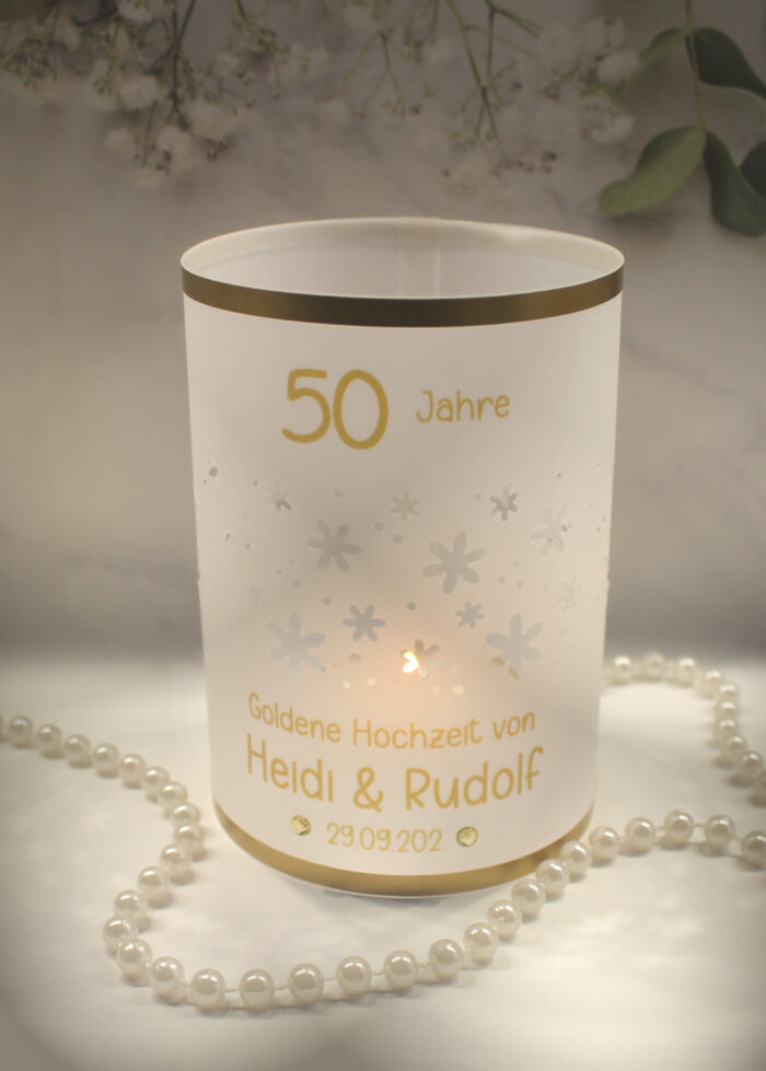 Lichthülle, Windlicht Pergament "das Besondere" für Ihre Goldene Hochzeit, Schmetterlinge, Herzen oder Blüten Design 912 – Bild 4