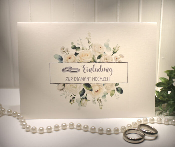 Einladungskarten 10 Stück "Rosen" für Ihre Diamantene Hochzeit, incl. Umschlag & Einlegeblatt zum kleinen Preis Design DI 02