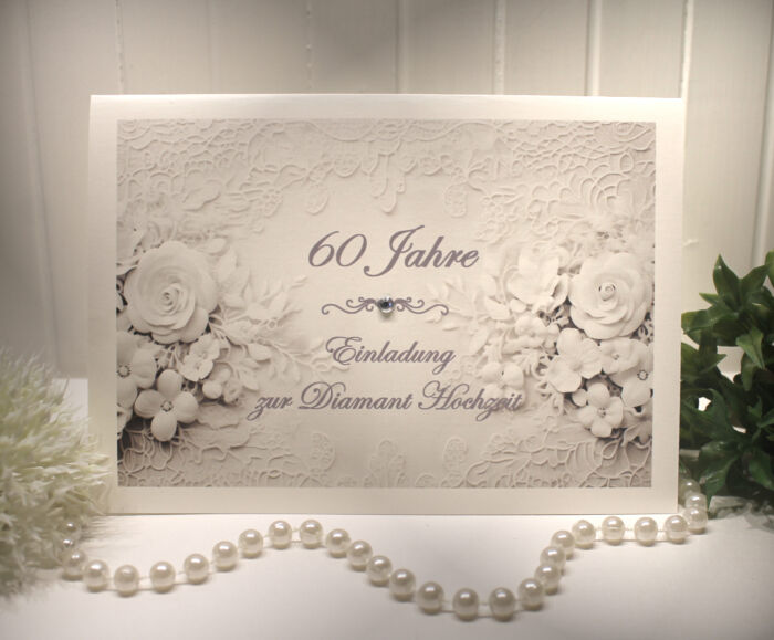 Einladungskarten 10 Stück "Spitze" für Ihre Diamantene Hochzeit, incl. Umschlag & Einlegeblatt zum kleinen Preis Design DI 05