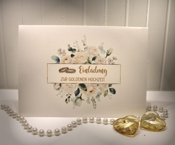 Einladungskarten 10 Stück "Rosen" für Ihre Goldene Hochzeit incl. Umschlag & Einlegeblatt zum kleinen Preis Design GO 02