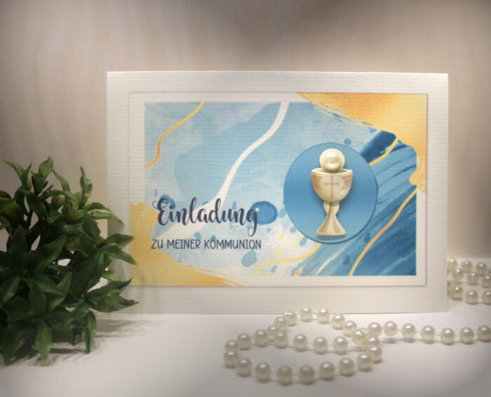 Einladungskarten 10 Stück "Kelch" zur Konfirmation-Kommunion-Firmung-Taufe incl. Umschlag & Einlegeblatt zum kleinen Preis! Design K33
