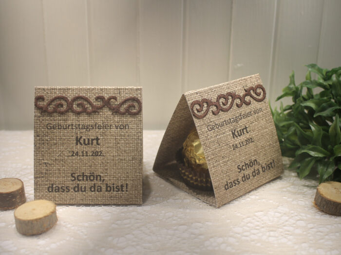 Gastgeschenk "Kleines GOODIE" zum Geburtstag, Leinenoptik, Schön dass du da bist, zum kleinen Preis! Design 903 OHNE Rocher Kugeln!! – Bild 4