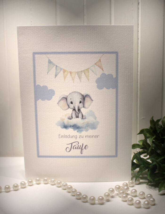 Einladungskarten 10 Stück "Elefant" für Ihre Taufe incl. Umschlag & Einlegeblatt zum kleinen Preis Design TA 10