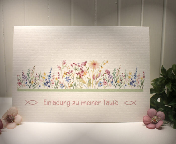 Einladungskarten 10 Stück "Blumenwiese" für Ihre Taufe incl. Umschlag & Einlegeblatt zum kleinen Preis Design TA 12