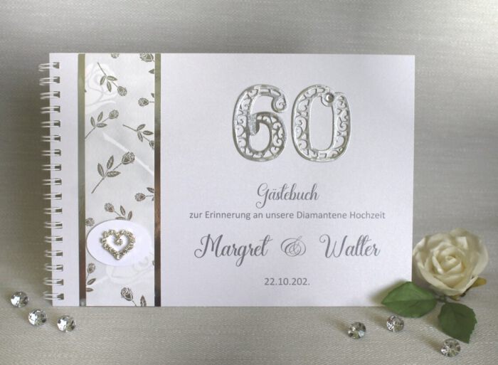 Gästebuch zur Diamantenen Hochzeit "Diamantherz" zum kleinen Preis Design 12513