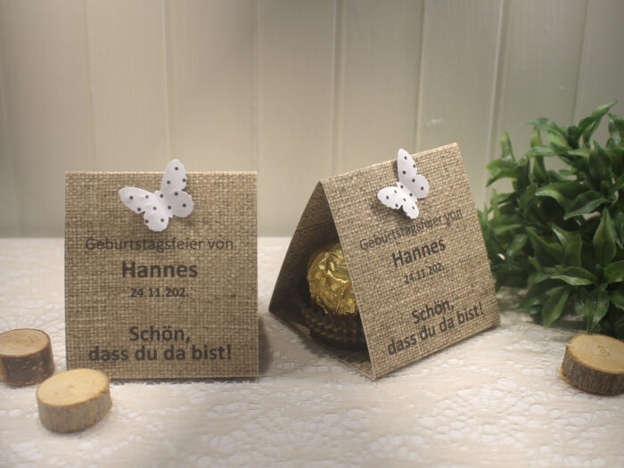 Gastgeschenk "Kleines GOODIE" zum Geburtstag, Leinenoptik, Schön dass du da bist, zum kleinen Preis! Design 903 OHNE Rocher Kugeln!! – Bild 3