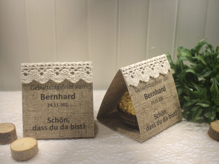 Gastgeschenk "Kleines GOODIE" zum Geburtstag, Leinenoptik, Schön dass du da bist, zum kleinen Preis! Design 903 OHNE Rocher Kugeln!! – Bild 2