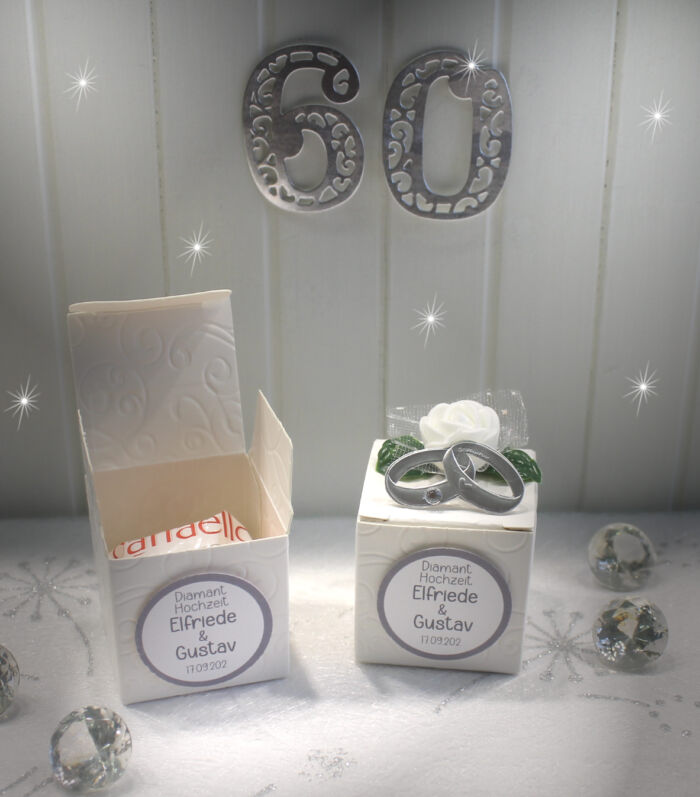 Gastgeschenk "Kleines GOODIE" zur Diamant Hochzeit mit Blüten und Ringen, zum kleinen Preis! Design 920 OHNE Inhalt!! – Bild 2