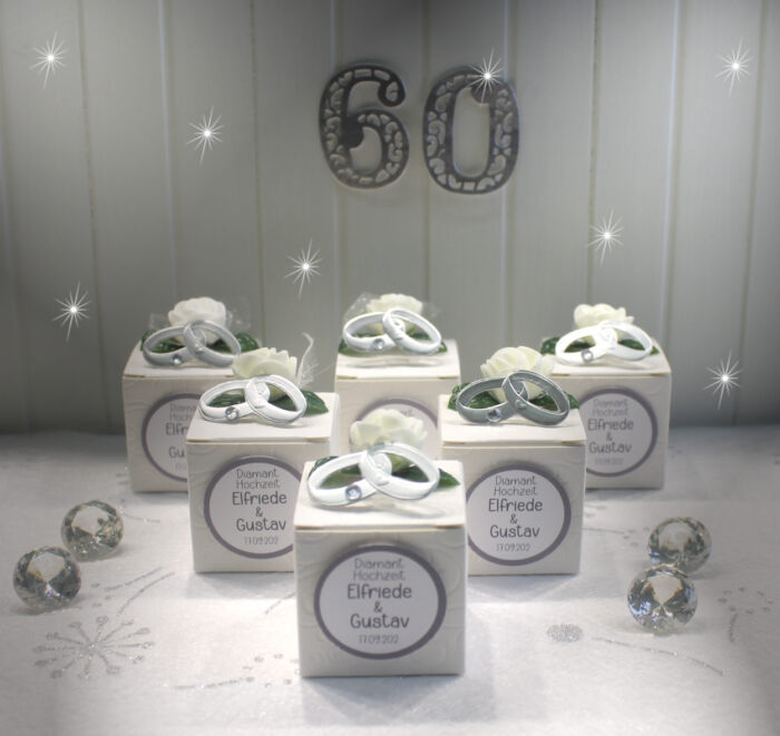 Gastgeschenk "Kleines GOODIE" zur Diamant Hochzeit mit Blüten und Ringen, zum kleinen Preis! Design 920 OHNE Inhalt!!