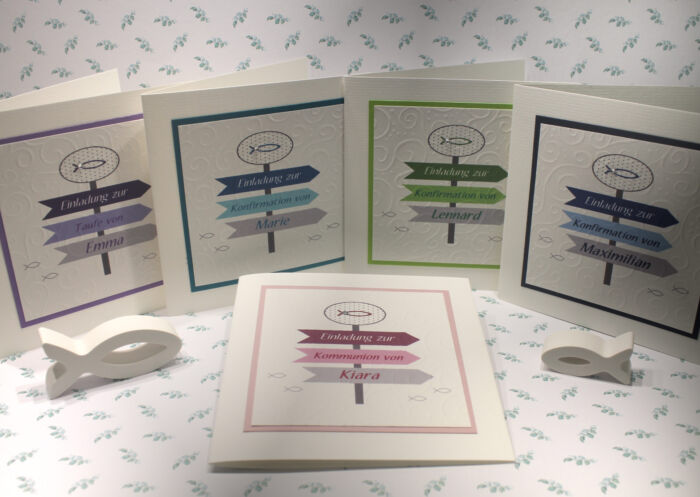 Bastelset DIY Einladung zur Konfirmation, Kommunion, Firmung oder Taufe „Wegweiser" incl. Umschlag & Einlegeblatt Design K19
